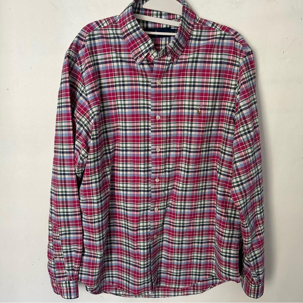 Ralph Lauren Classic Fit Plaid Oxford Shirt Size Large Preppy